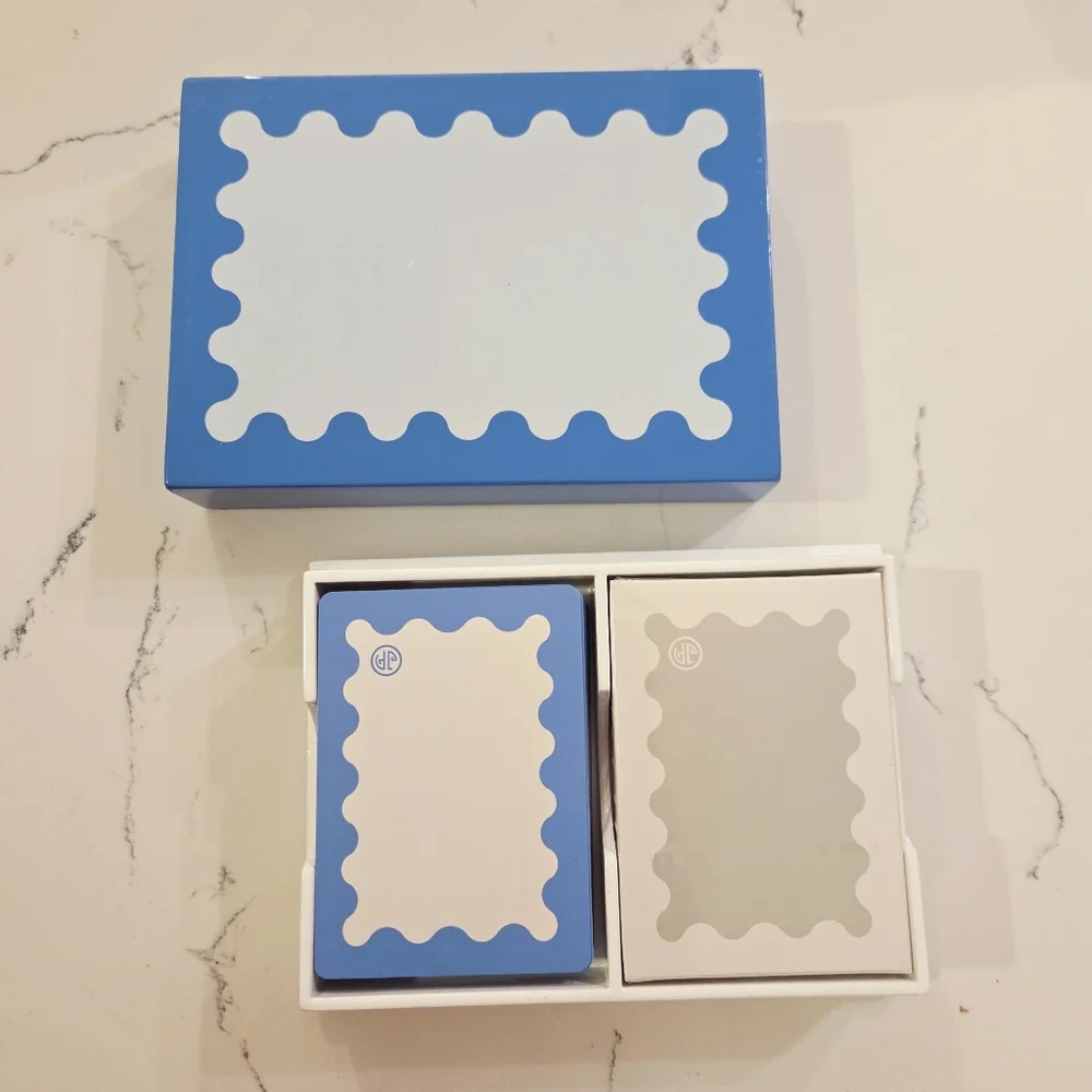 JONATHAN ADLER PLAYING CARDS 2 DECK SET RIPPLE WAVY BLUE WHITE BOX TRINKET